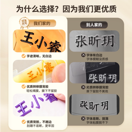 姓名贴定制中小学生儿童撕膜留字名字贴立体防水文具用品转印贴纸 - 图0
