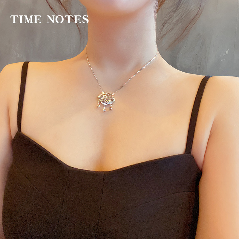 银项链女925可爱长命锁银锁骨链 timenotes项链