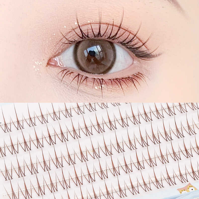颖睫焦糖色透明梗小火苗假眼睫毛贴单簇分段式自然款素养学生睫毛 - 图0