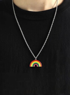 可旋转彩色雏菊钛钢项链潮男女街头个性毛衣链网红吊坠蹦迪配饰品