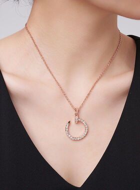 铜镀真金吊坠轻奢微镶锆石时尚钉子项链气质冷淡风高级感跨境爆款