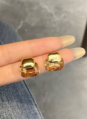 品牌专柜简约甜美方糖水晶耳钉女小众设计感耳环轻奢高级感精致百