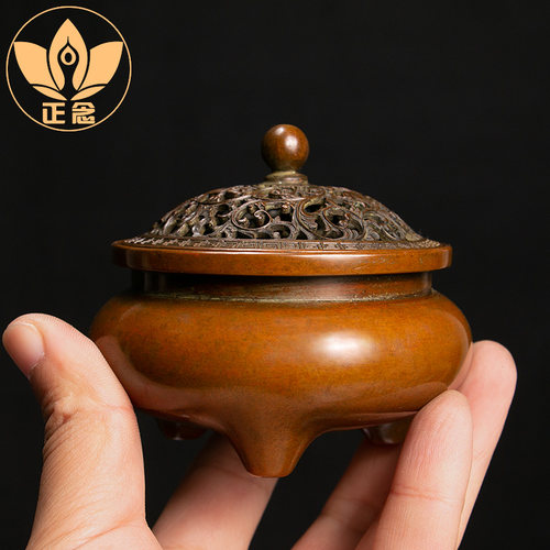 庆松堂苏工铜炉名家胡庆松制圆脚鬲式熏炉仿古紫铜家用熏香铜摆件 - 图0