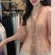 ເສື້ອຢືດ chiffon ຄໍ V-neck pleated ແບບຝຣັ່ງ niche