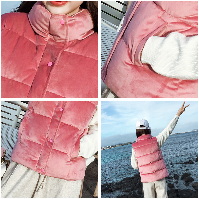 金丝绒短款秋冬韩版学生坎肩棉马甲 贝西米服饰马夹