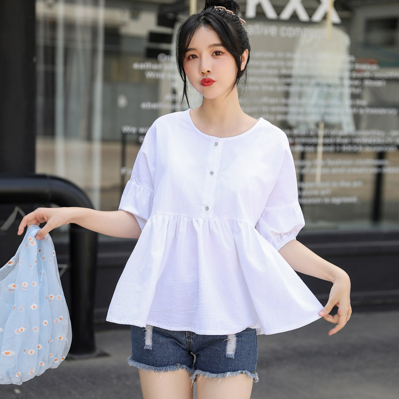 夏季新款娃娃衫韩版蓬蓬高腰衬衫 贝西米服饰衬衫