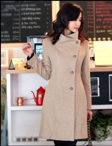 Winter Long Wool Coat Women's fashion outerwear overcoat-图0