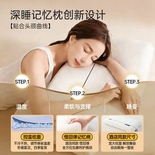 福满园慢回弹记忆棉枕头护颈椎助睡眠单人一只装成人酒店一对枕芯 - 图2
