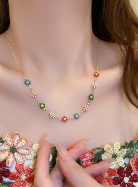 日韩合金材质彩色小雏菊项链女