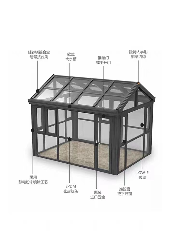 西安铝合金玻璃阳光房断桥铝门窗封阳台隔音窗钢结构阳光棚定制-图3