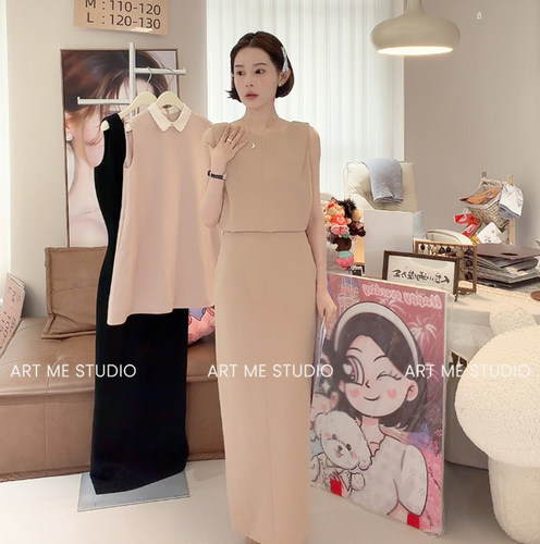 ARTME瓜瓜 线下款醋酸两色连衣裙夏季休闲无袖收腰裙W2332L2 - 图3