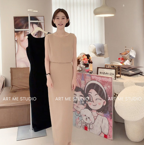 ARTME瓜瓜 线下款醋酸两色连衣裙夏季休闲无袖收腰裙W2332L2 - 图1