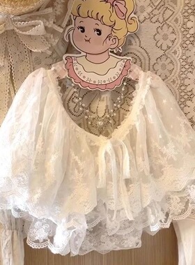 叠穿神器白色双层蕾丝花边小披肩女甜美风森系超仙洛丽塔假领子潮