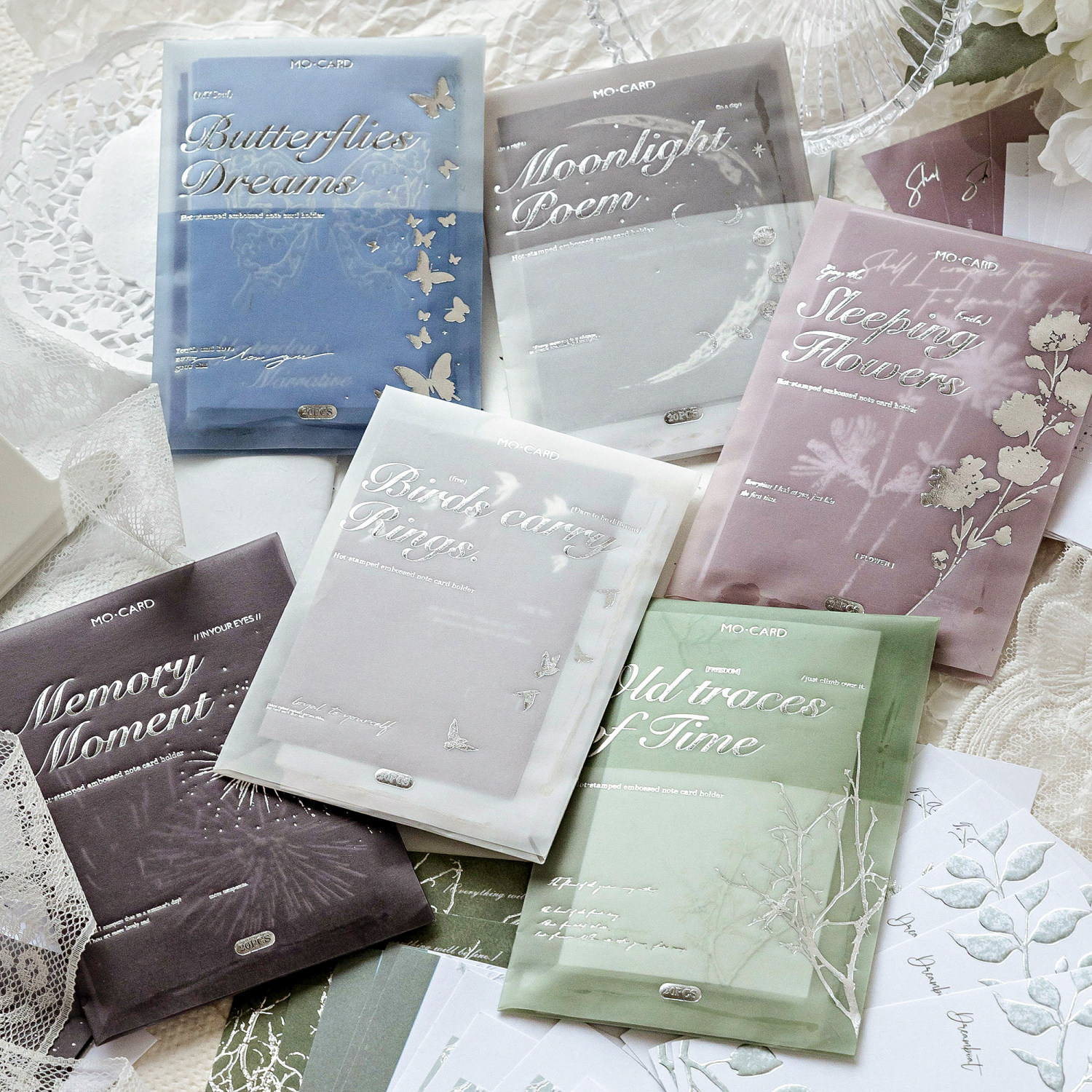 All things are as silent as a fan. Hot-rolled silver relief embossed notebook note paper, retro English notebook collage base material paper