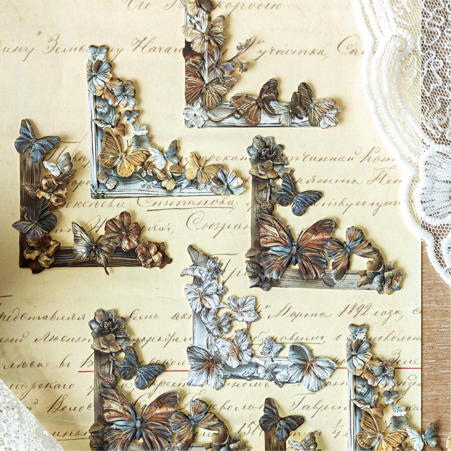Wood color years hollow relief handbook collage card retro border corner photo album handbook collage decorative material paper