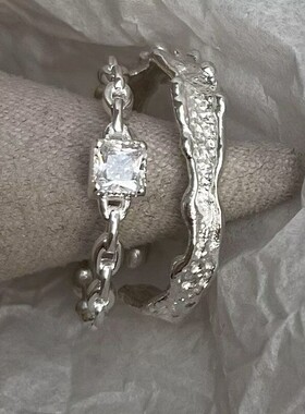 闪亮小方钻锡纹戒指女轻奢小众设计感简约时尚百搭开口指环