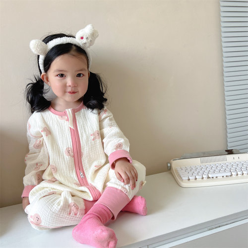 儿童四季纱布睡袋宝宝四层六层连体睡衣男女纯棉分腿防踢被家居服 - 图2
