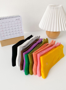 春夏新款韩国R字母袜子女简约彩色竖条堆堆袜ins风潮袜长筒袜