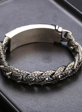 925银复古泰银朋克龙头手链个性