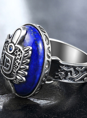 男士天然青金石银戒指吸血鬼同款