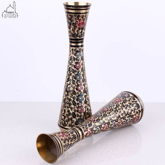 Pakistani copper handmade black lacquer thin neck copper vase home entrance feng shui copper vase