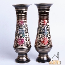 Pakistan Imported Bronze Ware Handmade Engraving Black Lacquered Color Vases Imitation Ancient Metal Vase Furnishing Floral Art Gifts