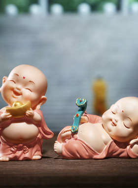 小弥勒摆件 家居办公室创意桌面摆件多款式小和尚树脂工艺品