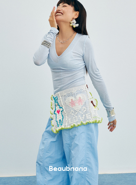 小黄香蕉手钩蕾丝花边兔子马屁帘女白色镂空清新可爱发带装饰披巾