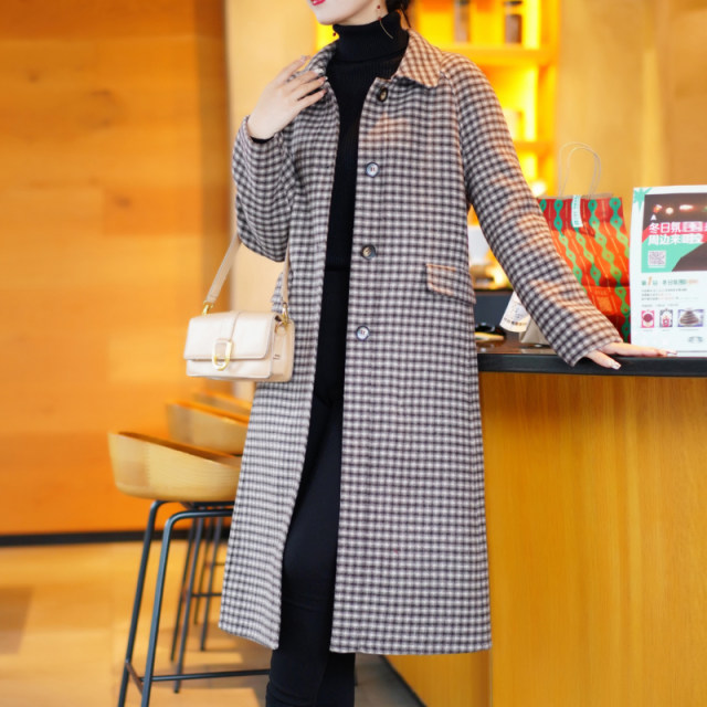 Difenlujia wool double-faced retro plaid coat