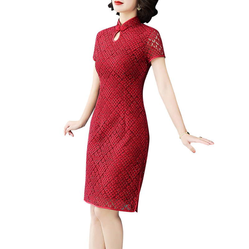 喜婆婆婚宴礼服连衣裙高贵妈妈婚礼蕾丝改良旗袍女2022年夏季新款