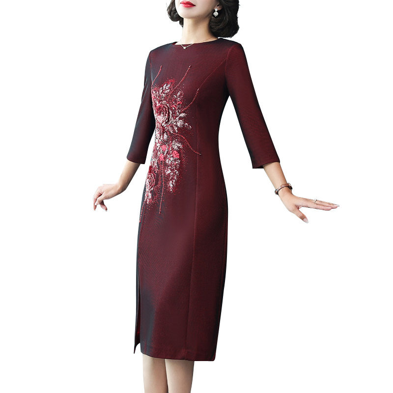 红色喜婆婆婚宴礼服2021秋季新款高贵连衣裙女气质年轻妈妈敬酒服