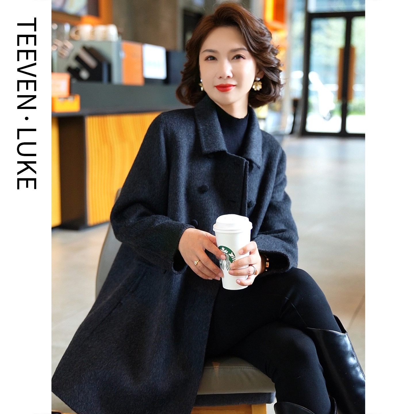 2025秋冬季新款高端毛呢外套羊毛双面呢大衣女中长款气质显瘦妈妈,淘宝优惠券,粉丝福利购,淘宝优惠卷