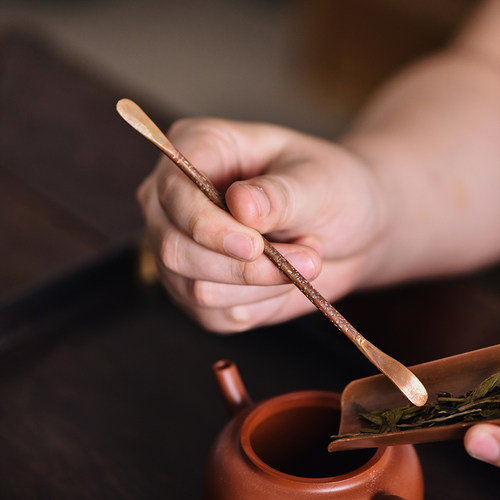 手工岩纹紫铜茶拨茶勺复古茶匙茶扒茶针茶铲茶则功夫茶配件六君子 - 图2