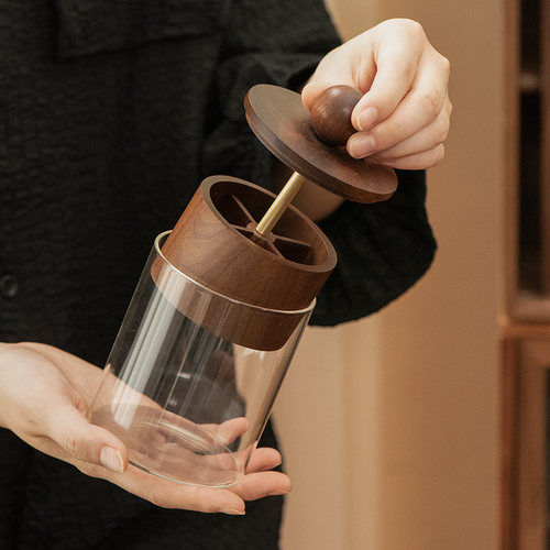 黑胡桃木牙签牙线二合一收纳盒实木高颜值防尘牙签筒木质棉签盒 - 图3