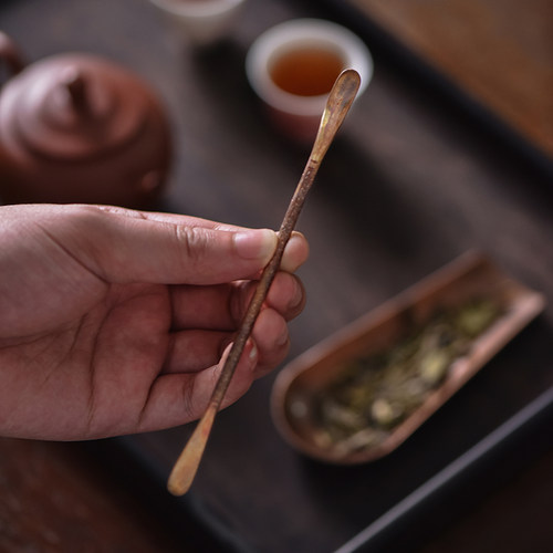 手工岩纹紫铜茶拨茶勺复古茶匙茶扒茶针茶铲茶则功夫茶配件六君子 - 图1