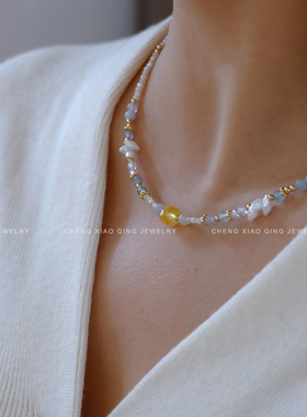 夏日海风 天然贝母彩色多巴胺项链日常百搭 女士锁骨链小众复古