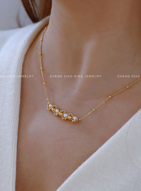 天然珍珠项链配饰女 女士高级感锁骨链精致通勤小众 金色盒子链