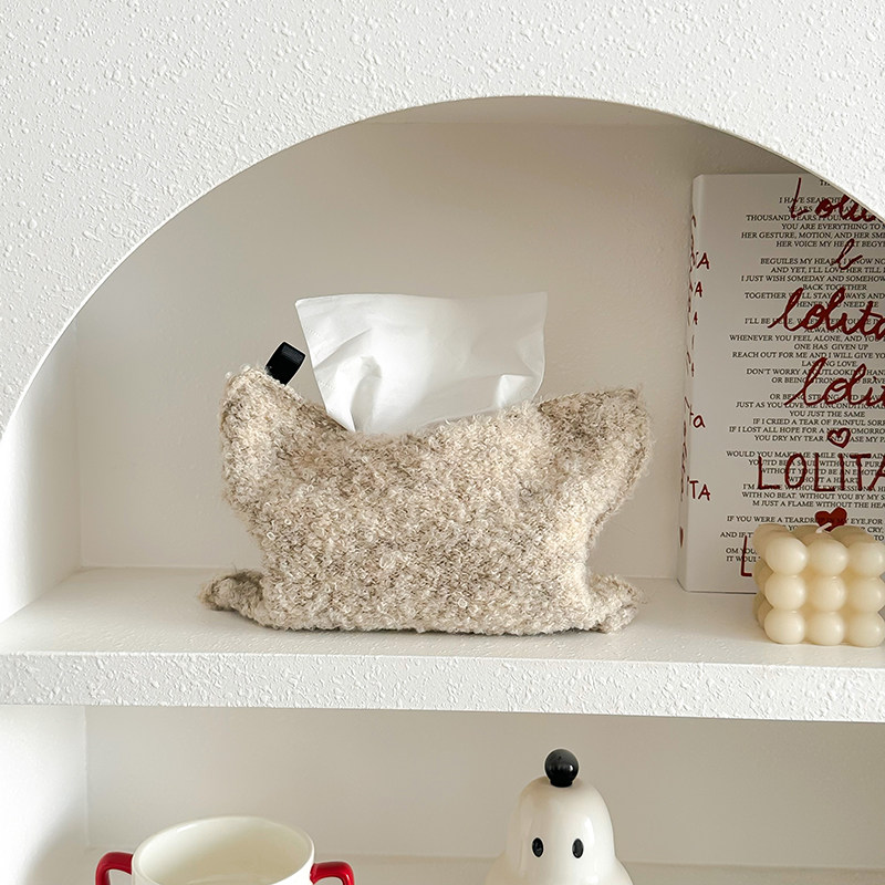 中古风羊毛圈圈针织布艺纸巾盒居家装饰奶白色车载悬挂纸巾收纳袋,淘宝优惠券,粉丝福利购,淘宝优惠卷