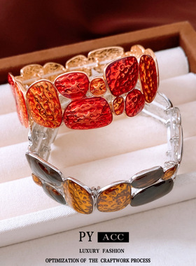 滴油不规则几何拼接弹力手链中古vintage复古手环潮流百搭手饰女