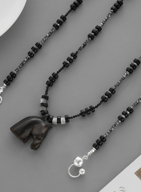 26年新款马头项链 小众感简约个性民族风檀木马头长款锁骨链