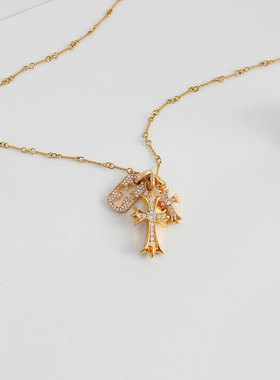 克罗*十字架镶钻吊坠项链 设计感轻奢多种搭配十字架锁骨链