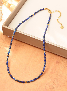 天然青金石蓝色项链女小众设计轻奢感时尚百搭精致锁骨链