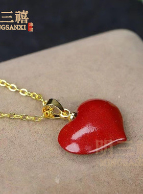 天然朱砂925银卡扣紫金砂爱心吊坠高含量转运项链项圈锁骨链项链