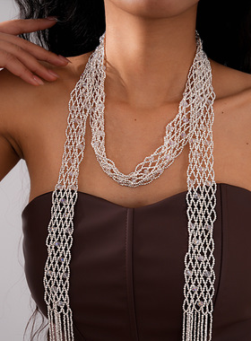 欧美复古玻璃串珠镂空项链夸张简约小众锁骨链时尚百搭项饰女
