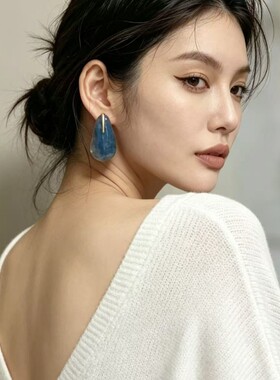 森系晕染通透树脂大水滴耳钉女小众时尚不规则琉璃质感茄子耳环