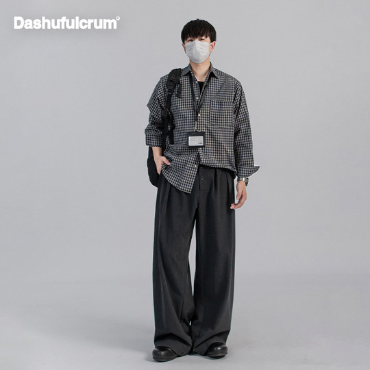 Dashufulcrum日系复古格子纯棉长袖衬衫男女春秋休闲百搭质感衬衣
