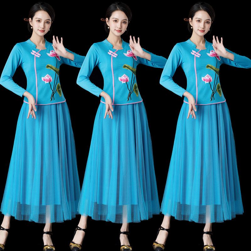 广场舞服装新款套装春秋长袖上衣女跳舞长裙子民族风秧歌舞蹈服装,淘宝优惠券,粉丝福利购,淘宝优惠卷