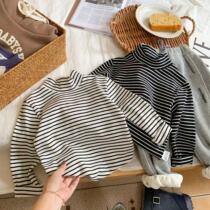 Children plus suede thickened warm blouse slats undershirt male and female childrens autumn and winter half high neckline with long sleeves