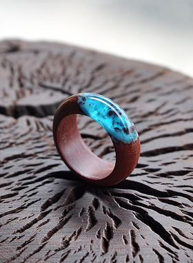 手工制作红木夜光定情信物戒指