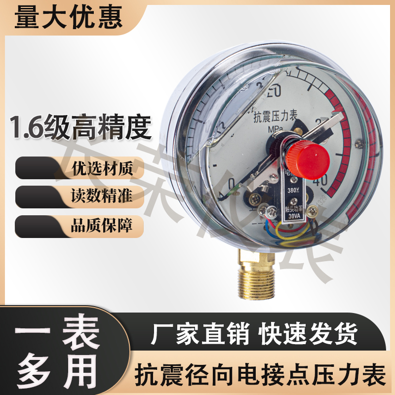 YXC100抗震电接点压力表25MPa耐震电极点带油真空24V荣华仪表包邮-图0